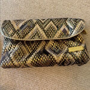 NWT Stephanie Johnson Gold Snake-Print Foldover Women’s Clutch